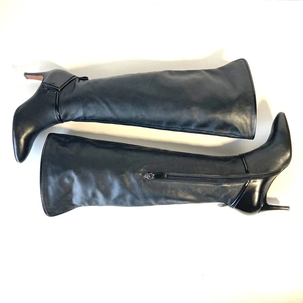 10 Crosby Derek Lam Pointy Over The Knee Black Leather Heel Boot Women 7 RP$650